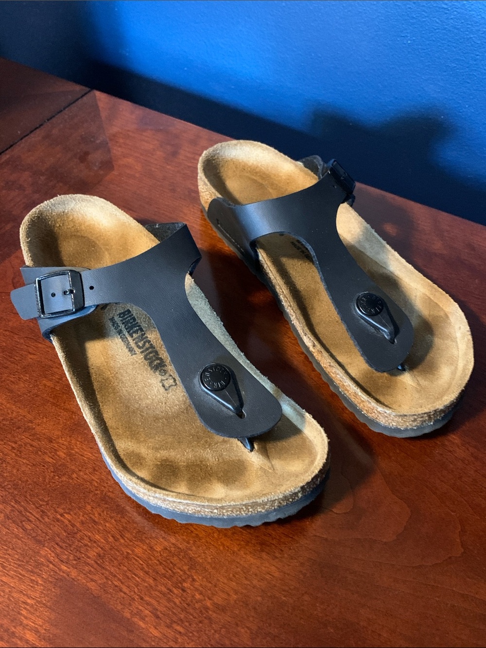 Birkenstock Black Thong Sandals with Tan Footbed
